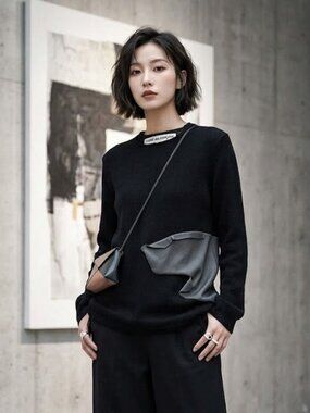 Comme des Garçons AD2017 Rubber Patch Wool Sweater, Black & Gray, Womens Size L